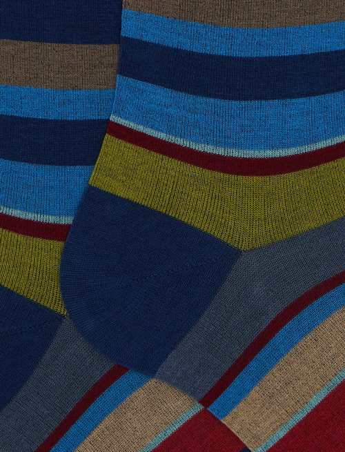 Men's long blue cotton socks with multicoloured stripes - Socks | Gallo 1927 - Official Online Shop