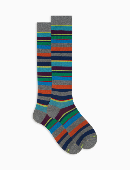 Calze lunghe uomo cotone leggerissimo piombo righe multicolor - Calze | Gallo 1927 - Official Online Shop