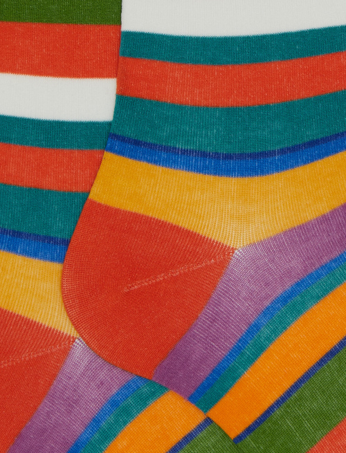 Men's long orange cotton socks with multicoloured stripes - Socks | Gallo 1927 - Official Online Shop