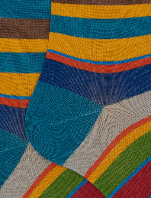 Men's long light blue cotton socks with multicoloured stripes - Socks | Gallo 1927 - Official Online Shop