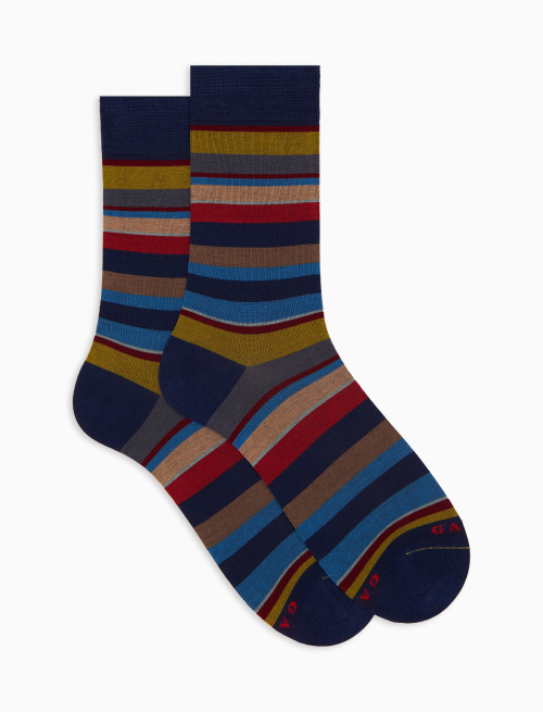 Calze corte uomo cotone righe multicolor blu - Corte | Gallo 1927 - Official Online Shop