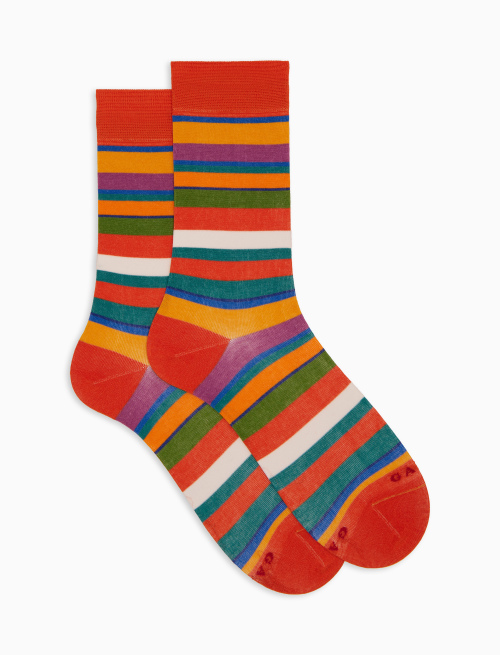 Calze corte uomo cotone righe multicolor arancio - Corte | Gallo 1927 - Official Online Shop