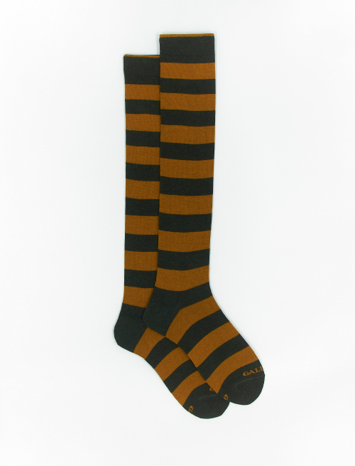 Men's long forest green cotton socks with two-tone stripes - Bicolor | Gallo 1927 - Official Online Shop
