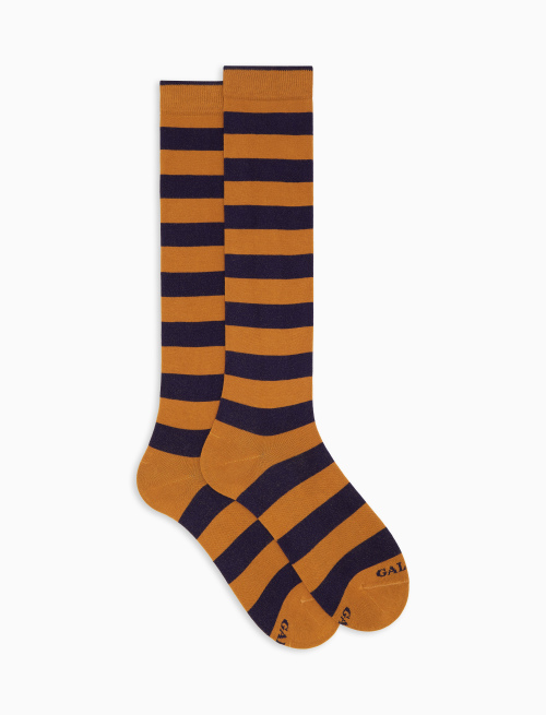 Men's long yellow cotton socks with two-tone stripes - Bicolor | Gallo 1927 - Official Online Shop