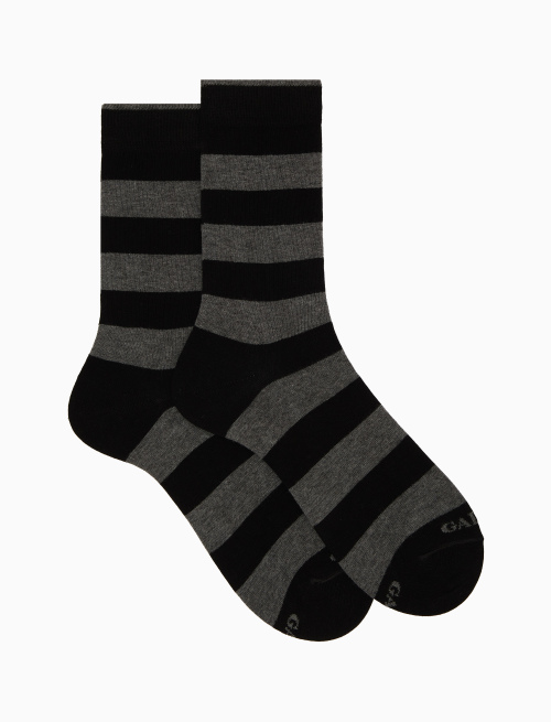 Calze corte uomo cotone nero righe bicolore - Bicolor | Gallo 1927 - Official Online Shop