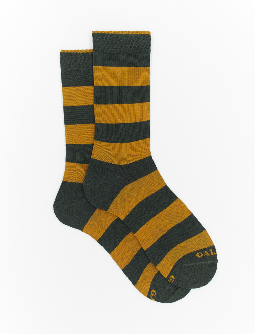 Men's short forest green cotton socks with two-tone stripes - Bicolor | Gallo 1927 - Official Online Shop
