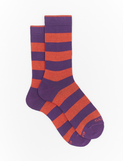 Men's short strelizia cotton socks with two-tone stripes - Bicolor | Gallo 1927 - Official Online Shop
