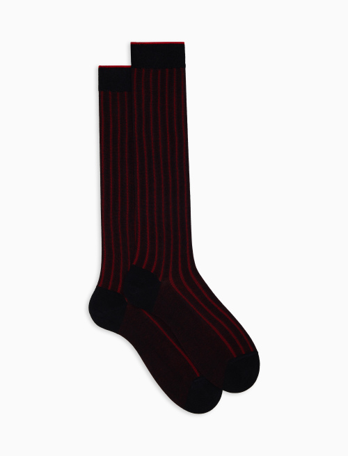 Men's long blue/red plated cotton socks with wide rib stitch - Vanisè | Gallo 1927 - Official Online Shop
