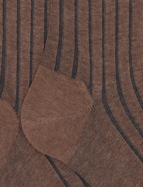 Men's long beige plated cotton socks with wide rib stitch - Vanisé | Gallo 1927 - Official Online Shop