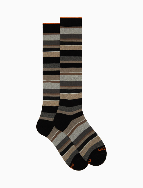 Men's long black cotton socks with multicoloured stripes - Long | Gallo 1927 - Official Online Shop