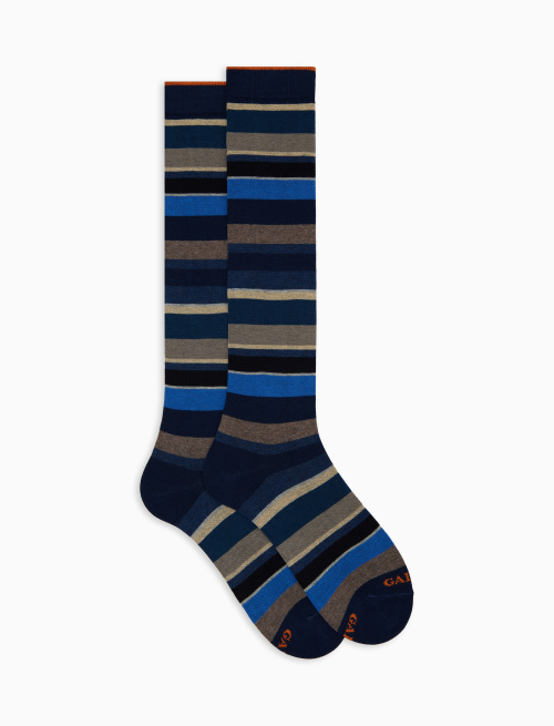 Calze lunghe uomo cotone blu righe multicolor - Lunghe | Gallo 1927 - Official Online Shop