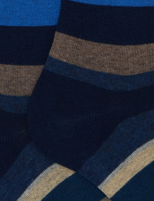 Men's long blue cotton socks with multicoloured stripes - Man | Gallo 1927 - Official Online Shop