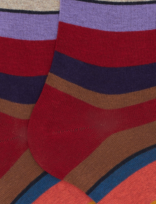 Men's long burgundy cotton socks with multicoloured stripes - Man | Gallo 1927 - Official Online Shop