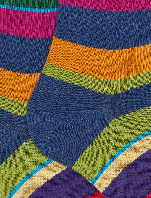 Men's long blue cotton socks with multicoloured stripes - Man | Gallo 1927 - Official Online Shop