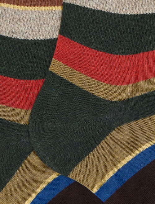 Men's long green cotton socks with multicoloured stripes - Man | Gallo 1927 - Official Online Shop
