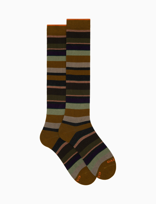 Men's long green cotton socks with multicoloured stripes - Multicolor | Gallo 1927 - Official Online Shop