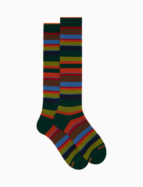 Men's long green cotton socks with multicoloured stripes - Multicolor | Gallo 1927 - Official Online Shop