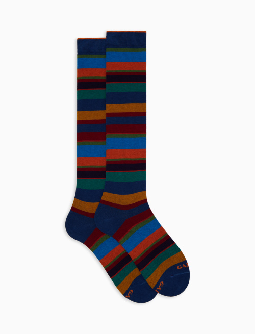 Calze lunghe uomo cotone blu righe multicolor - Calze | Gallo 1927 - Official Online Shop