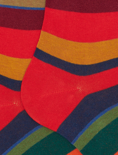 Men's long red cotton socks with multicoloured stripes - Man | Gallo 1927 - Official Online Shop