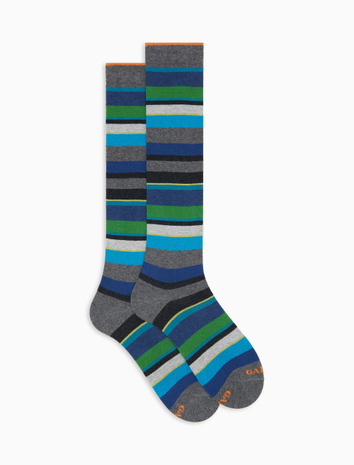 Men's long grey cotton socks with multicoloured stripes - Man | Gallo 1927 - Official Online Shop