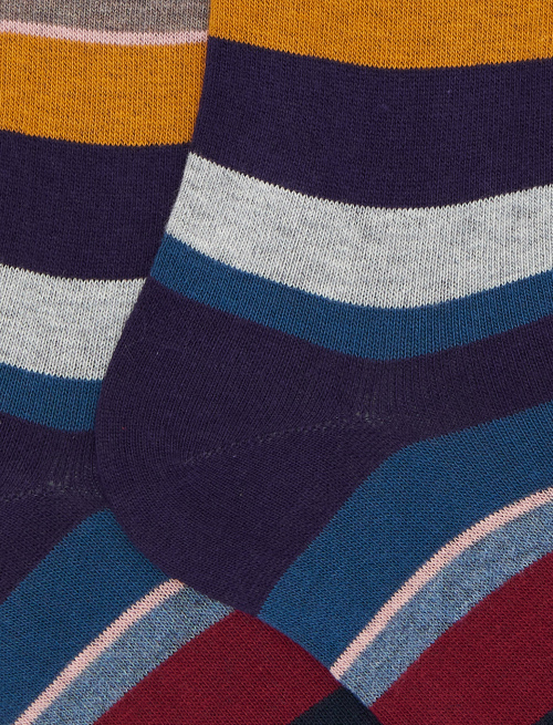 Men's long purple cotton socks with multicoloured stripes - Man | Gallo 1927 - Official Online Shop