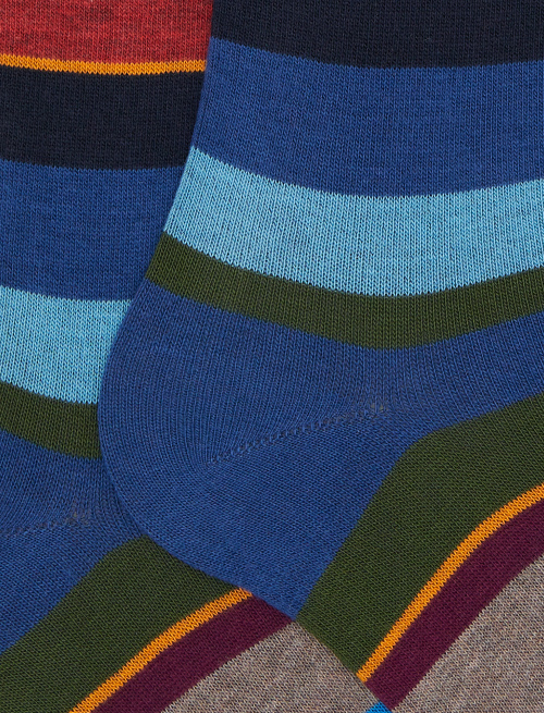 Men's long blue cotton socks with multicoloured stripes - Man | Gallo 1927 - Official Online Shop