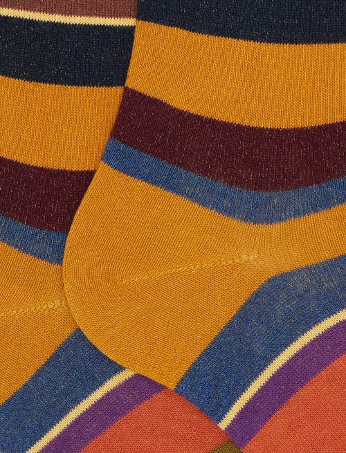 Men's long yellow cotton socks with multicoloured stripes - Man | Gallo 1927 - Official Online Shop