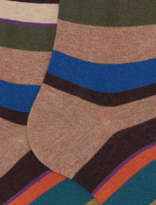 Men's long beige cotton socks with multicoloured stripes - Man | Gallo 1927 - Official Online Shop