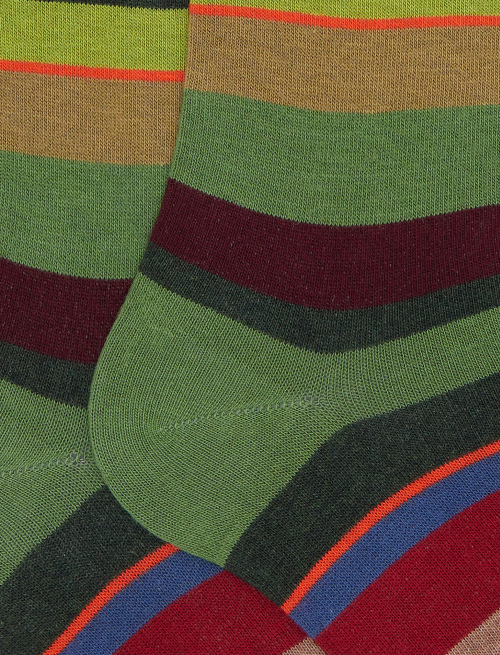 Men's long green cotton socks with multicoloured stripes - New In | Gallo 1927 - Official Online Shop