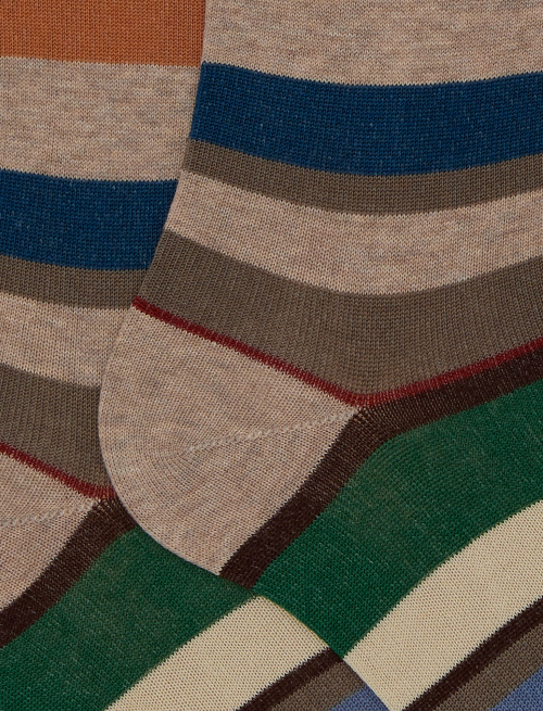 Men's long beige cotton socks with multicoloured stripes - Man | Gallo 1927 - Official Online Shop