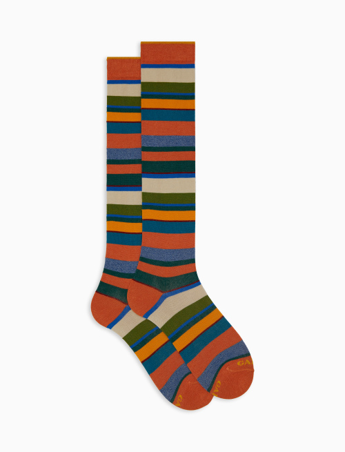 Calze lunghe uomo cotone righe multicolor arancio - Uomo | Gallo 1927 - Official Online Shop