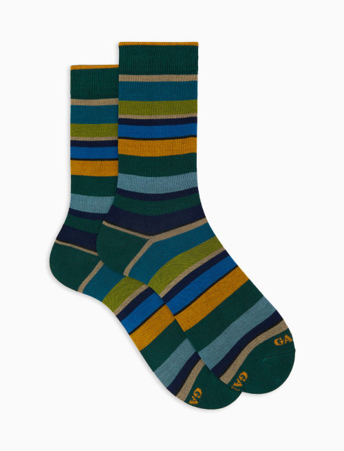 Men's short green cotton socks with multicoloured stripes - Multicolor | Gallo 1927 - Official Online Shop