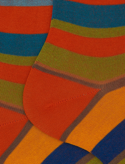 Calze corte uomo cotone righe multicolor arancio - Past Season | Gallo 1927 - Official Online Shop