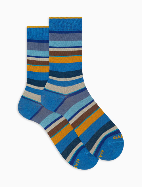 Calze corte uomo cotone righe multicolor azzurro - Corte | Gallo 1927 - Official Online Shop
