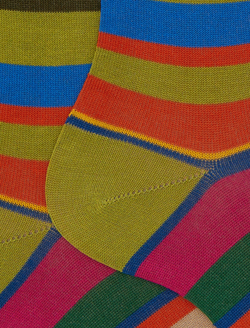 Men's short green cotton socks with multicoloured stripes - Man | Gallo 1927 - Official Online Shop