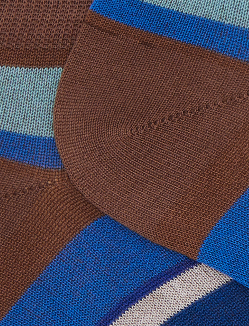 Men's brown cotton ankle socks with multicoloured stripes - Invisible | Gallo 1927 - Official Online Shop