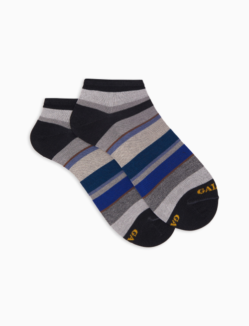 Men's grey cotton ankle socks with multicoloured stripes - Invisible | Gallo 1927 - Official Online Shop