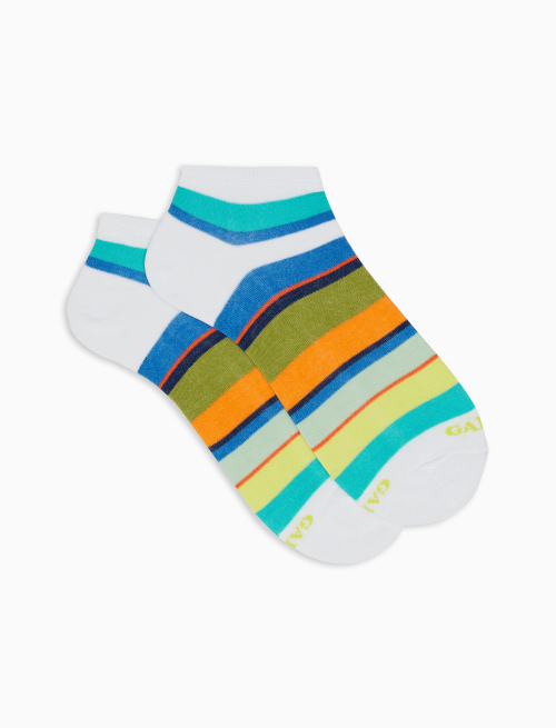 Men's white light cotton ankle socks with multicoloured stripes - Invisible | Gallo 1927 - Official Online Shop