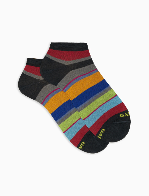 Men's smoke light cotton ankle socks with multicoloured stripes - Invisible | Gallo 1927 - Official Online Shop