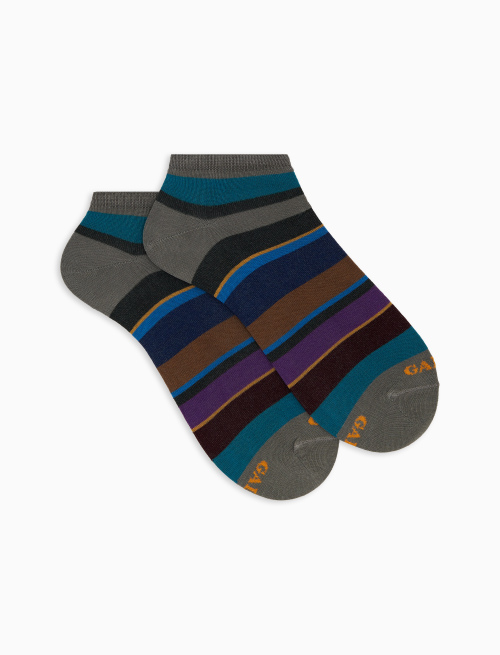 Men's grey cotton ankle socks with multicoloured stripes - Invisible | Gallo 1927 - Official Online Shop
