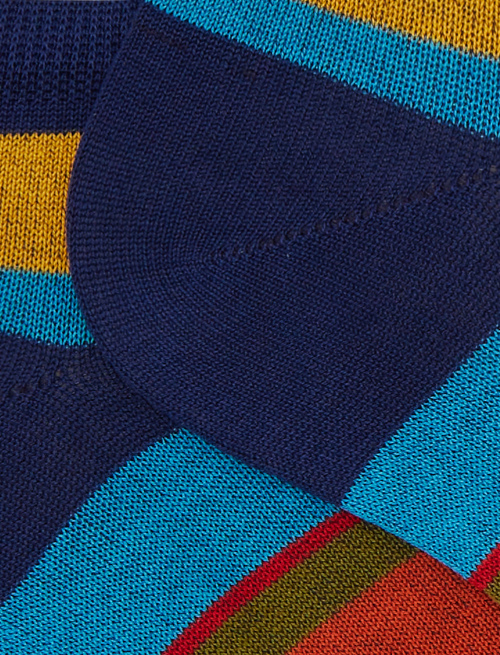 Men's blue cotton ankle socks with multicoloured stripes - Invisible | Gallo 1927 - Official Online Shop