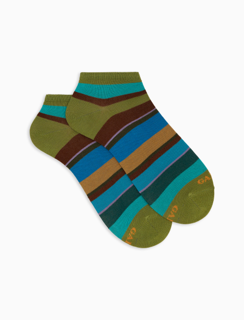 Men's green cotton ankle socks with multicoloured stripes - Invisible | Gallo 1927 - Official Online Shop
