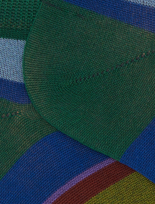 Men's green cotton ankle socks with multicoloured stripes - Invisible | Gallo 1927 - Official Online Shop