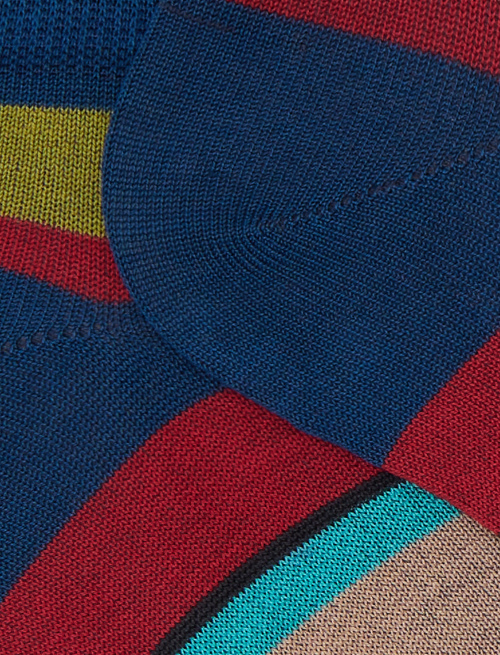 Men's blue cotton ankle socks with multicoloured stripes - Invisible | Gallo 1927 - Official Online Shop