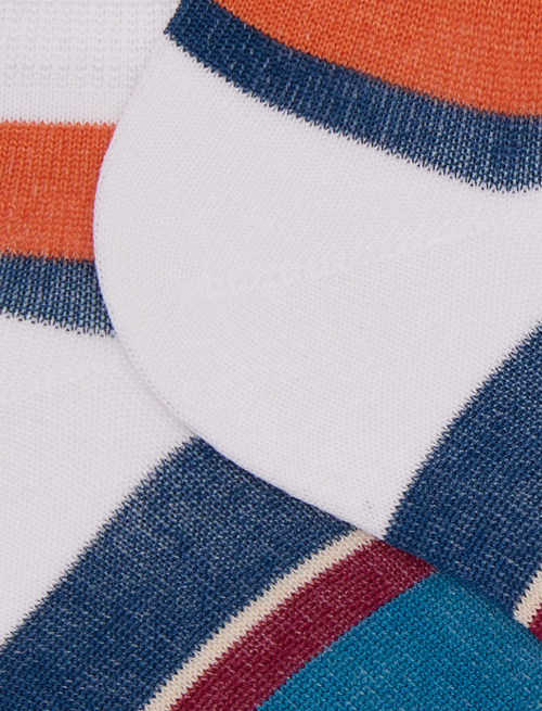 Men's white cotton ankle socks with multicoloured stripes - Invisible | Gallo 1927 - Official Online Shop
