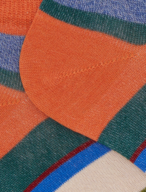 Men's orange cotton ankle socks with multicoloured stripes - Invisible | Gallo 1927 - Official Online Shop