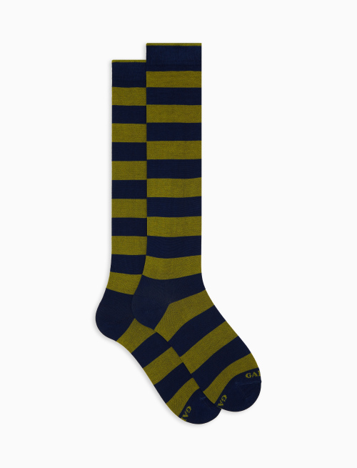 Men's long blue cotton socks with two-tone stripe pattern - Bicolor | Gallo 1927 - Official Online Shop