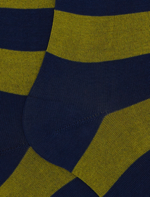 Men's long blue cotton socks with two-tone stripe pattern - Bicolor | Gallo 1927 - Official Online Shop