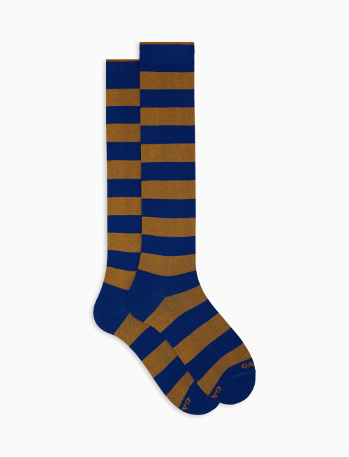Men's long blue cotton socks with two-tone stripe pattern - Bicolor | Gallo 1927 - Official Online Shop