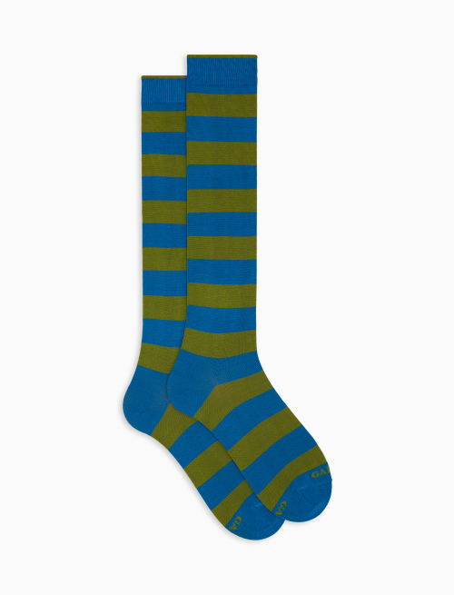 Men's long light blue cotton socks with two-tone stripe pattern - Bicolor | Gallo 1927 - Official Online Shop